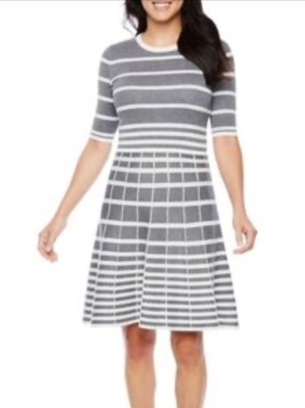 NEW Danny & Nicole Midi Knit Sweater Gray Striped Dress Size L
